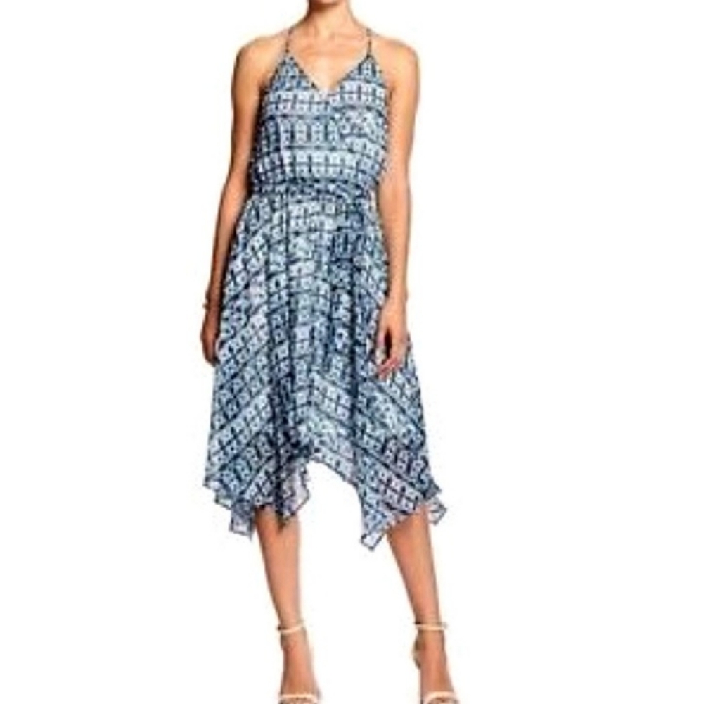 Banana Republic Chiffon Handkerchief Hem Shibori Print Midi Dress EUC